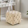 Modern Velvet Upholstered Ottoman, Exquisite Small End Table, Soft Foot Stool, Dressing Makeup Chair, Comfortable Seat For Living Room, Bedroom, Entrance - Beige - Image 4