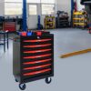 Rolling Metal Tool Chest With 7 Drawers, Steel Storage Cabinet With Ball Bearing Slides - Black / Red - Image 2