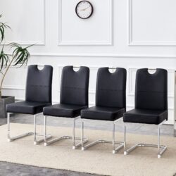 (Set of 4) Thickened Dining Chairs With Built In Spring Packages And Ergonomic Design Perfectly Blending Comfort And Elegance - Black