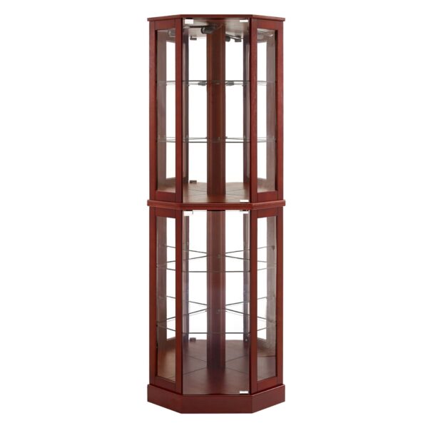 6 Shelf Corner Curio Display Cabinet With Lights, Mirrors And Adjustable Shelves (E26 Light Bulb Not Included) - Cherry