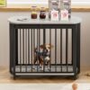 Furniture Style Dog Crate For Small And Medium Dogs, Wooden Cage Indoor Kennel Furniture, Modern Dog Crate End Table With Double Doors - Gray - Image 3