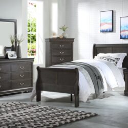 Louis Philippe - 4 Piece Eastern King Bedroom Set - Dark Gray