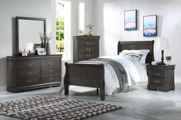 Louis Philippe - 4 Piece Eastern King Bedroom Set - Dark Gray