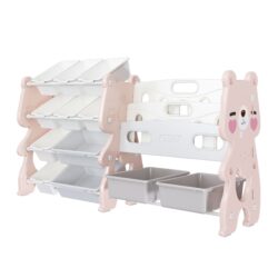 Kids Toy Storage Organizer With 2 Tier Bookshelf And 12 Toy Bins - Pink