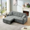 3 In 1 Convertible Sleeper Sofa Bed, Modern Fabric Loveseat Futon Sofa Couch Pullout Bed, Small Love Seat Lounge Sofa Reclining Backrest, Pillows, Pockets, Home Furniture For Living Room - Gray - Image 4