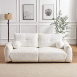 Lamb's Wool 2 Seater Cushion Sofa Comfortable Sofa For Living Room Bedroom And Other Casual Spaces Lamb's Wool Sofa With 2 Cushions And 2 Ball Pillows - White