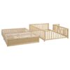 Full Size Daybed With Fence Guardrails And 2 Drawers, Split Into Independent Floor Bed & Daybed - Natural - Image 3