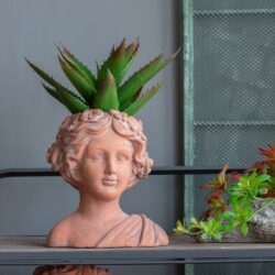 Head Bust Planter, Greek Style Cement Head Planter, Indoor Outdoor Home Garden Decor - Brown