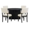 Topmax - 5 Piece Modern Round Dining Table Set Pedestal Kitchen Table Set With 4 Upholstered Dining Chairs For Studio, Apartment, Small Places - Black - Image 7
