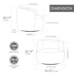 Upholstered Metal Base 360 Degree Swivel Barrel Soft Chair With Pillow, For Club, Living Room, Bedroom, Office As Well As Reading Armchair - Charcoal