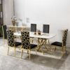 Marble Pattern Dining Table With Stainless Steel Base, Rectangular, Seats 6 Or 8 - Gold - Image 8