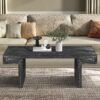 American Vintage Industrial Coffee Table, Premium Reclaimed Wood Texture, Double Tier Structure - Antique Black - Image 5