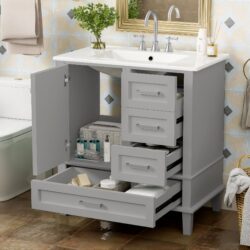 Bathroom Vanity, Modern Bathroom Cabinet With Sink Combo Set, Bathroom Storage Cabinet With A Soft Closing Door And 3 Drawers, Solid Wood Frame - Gray