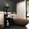 Storage Tall Slim Cabinet With Shutter Door And 3 Tier Shelves - Natural Bamboo, 64.76 Inches - Black - Image 4