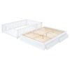 Full Size Daybed With Fence Guardrails And 2 Drawers, Convertible Floor Bed & Daybed - White - Image 4