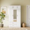 Modern 3 Door Mirror Wardrobe With 2 Drawers And Top Cabinet - White - Image 9