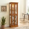 Curio Cabinet Lighted Curio Diapaly Cabinet With Adjustable Shelves And Mirrored Back Panel, Tempered Glass Doors (6 Tier), (E26 Light Bulb Not Included) - Oak - Image 4