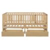 Twin Size Daybed With Fence Guardrails And 2 Drawers, Versatile Split Floor Bed & Daybed - Natural - Image 2