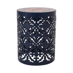 Outdoor Lace Cut Metal Side Table - Dark Blue