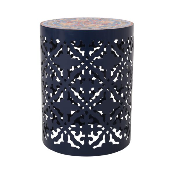 Outdoor Lace Cut Metal Side Table - Dark Blue