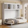 Queen Size Murphy Wall Bed With Top Cabinets & Wine Rack - White - Image 22