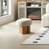 Mushroom Stool With Plush Cushion, Wooden Barrel Pipe - Greige / Walnut - Image 6