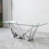 Clear Glass With Polished Stainless Steel Base Dining Table - Silver - Image 2