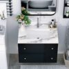 Elegant Vanity Top With Undermount Sink And Backsplash, Sintered Stone - Carrara White Marble - Image 2