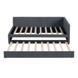Upholstered Daybed With Trundle Twin Size Sofa Bed Frame No Box Spring Needed, Linen - Gray