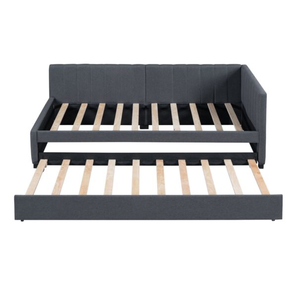 Upholstered Daybed With Trundle Twin Size Sofa Bed Frame No Box Spring Needed, Linen - Gray