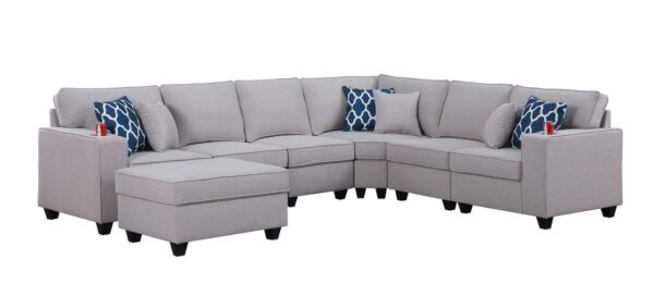 Cooper - 7 Piece Reversible L-Shape Sectional Sofa With Ottoman And Cupholder - Light Gray