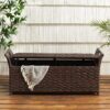 Outdoor Rattan Bench With Flair Arm And Storage - Brown - Image 6