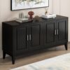 4 Door Sideboard Storage Cabinet With Door Shelf For Living Room And Dining Room, 2 Large Cabinets With Adjustable Shelf - Black - Image 2