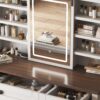 Farmhouse Makeup Vanity Desk With Sliding Mirror, LED Lights, And Storage Glass, Metal, And Wood Construction - White - Image 4