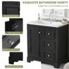 Bathroom Vanity Cabinet With Ceramic Basin, 3 Drawers And Adjustable Shelves - Black - Image 6