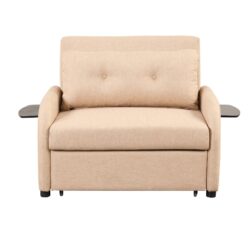 Versatile Pull Out Sofa Sleeper 3 In 1 With Wing Table & USB Charge Linen, Compact Design - Beige