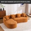 Compression Sofa: Combining Chaise Longue With 3 Seater, Wood Grain Chenille Fabric, Full Sponge Compression Sofa, Combined Sofa With 4 Pillows For Living / Home Furniture / Apartment - Orange - Image 12