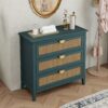 3 Drawer Cabinet - Natural Rattan, Suitable For Bedroom - Green - Image 5