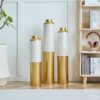 Modern Droplet Shaped Floor Vase Set Honeycomb Design, 3 Piece Metal Decorative Vases For Home Interior Display - Gold / White - Image 12