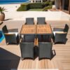 7 Piece Outdoor Patio Wicker Dining Set Patio Wicker Furniture Dining Set - Black / Cream - Image 6
