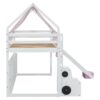 Twin Size Charming House Shaped Loft Bed With Tent And Slide - White / Pink - Image 4