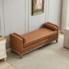 Elegant Upholstered Bench, Daybed, Ottoman With Wood Legs & 2 Bolster Pillows - Brown - Image 11