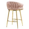 Counter Height Bar Stools Kitchen Island Counter Bar Stool With Hand - Wave Back, Golden Chromed Base And Footrest (Set of 2) - Pink - Image 5