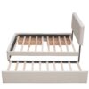Queen Size Upholstered Platform Bed With 2 Drawers And 1 Twin Long Trundle - Dark Beige - Image 11