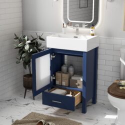 Bathroom Vanity With Ceramic Sink And Ample Storage, Ideal For Small Bathrooms - Blue