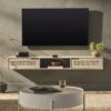 Modern Rattan Door Floating TV Stand For TVs Up To 65" - Coastal Oak - Image 4