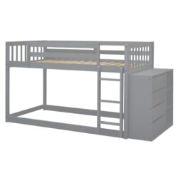 Twin Over Twin Classic Bunk Bed With 4 Drawers And 3 Shelves - Gray