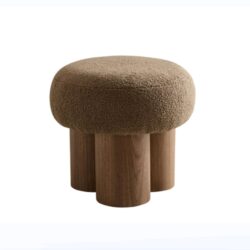 Mushroom Stool With Lamb Wool Seat And Walnut Veneer Barrel Pipe - Brown