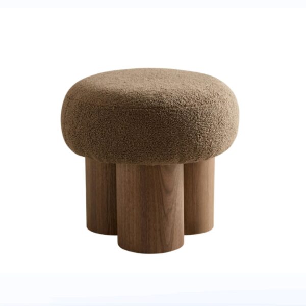 Mushroom Stool With Lamb Wool Seat And Walnut Veneer Barrel Pipe - Brown
