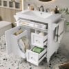Bathroom Vanity With Top Sink, Modern Bathroom Storage Cabinet & 2 Drawers And A Tip-Out Drawer, Single Sink Bathroom Vanity - White - Image 18